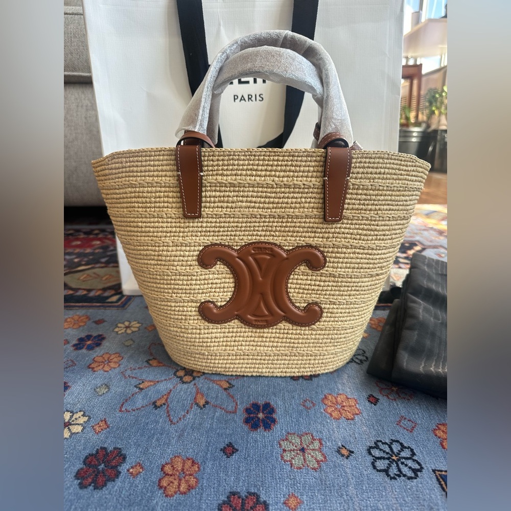 Celine TEEN SUPPLE CELINE CLASSIC PANIER IN RAFFIA AND CALFSKIN - Picture 2 of 11